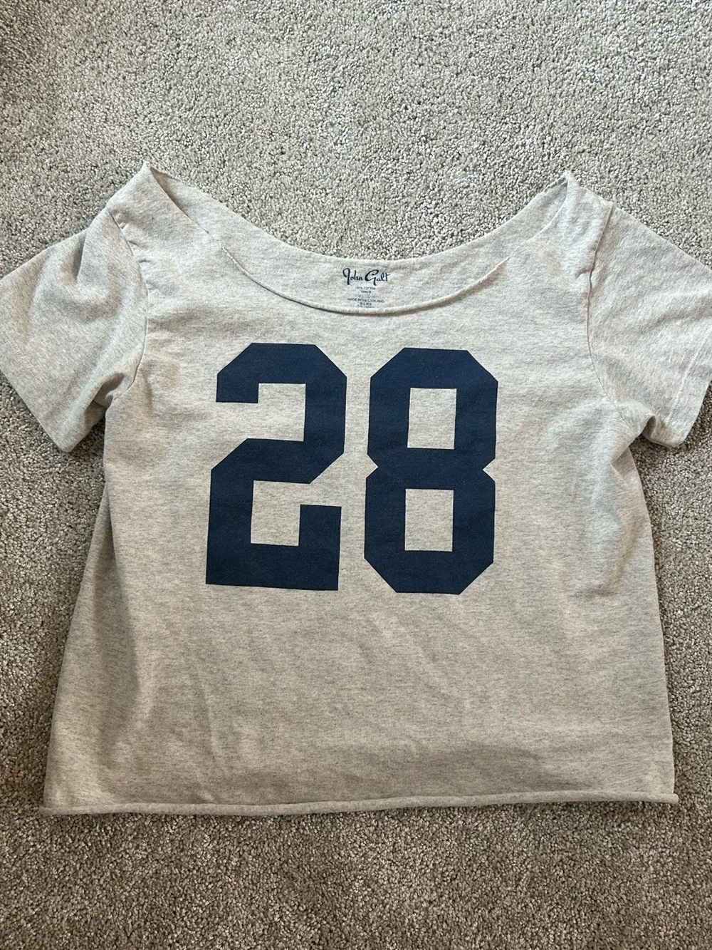 Brandy Melville Light Gray Tee with Navy '28' Graphic
